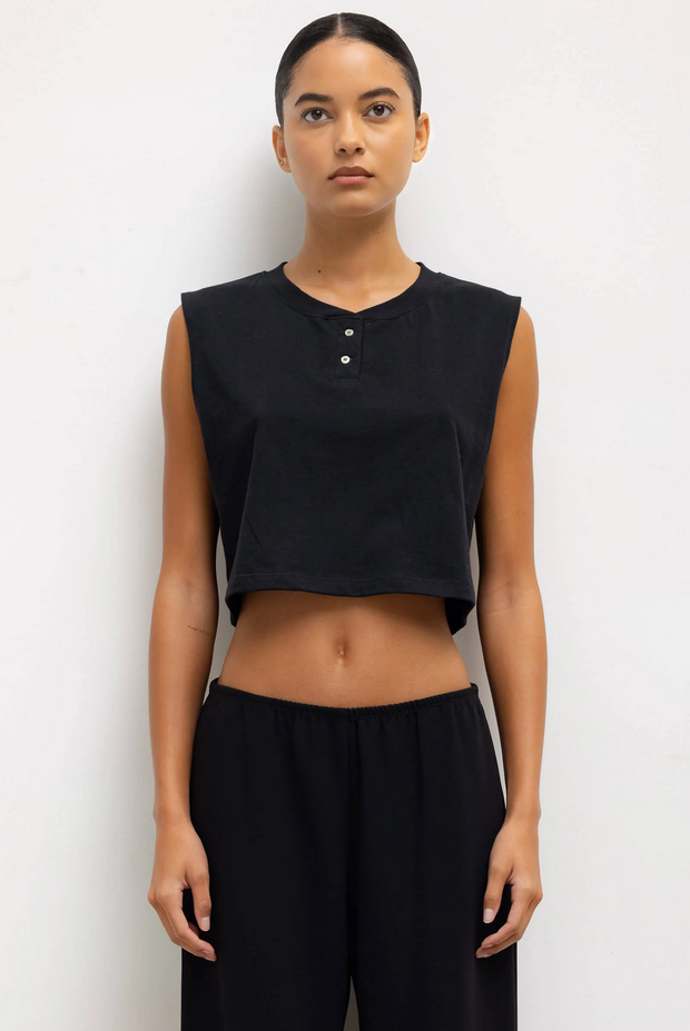 LESET Margo Sleeveless Henley - Black