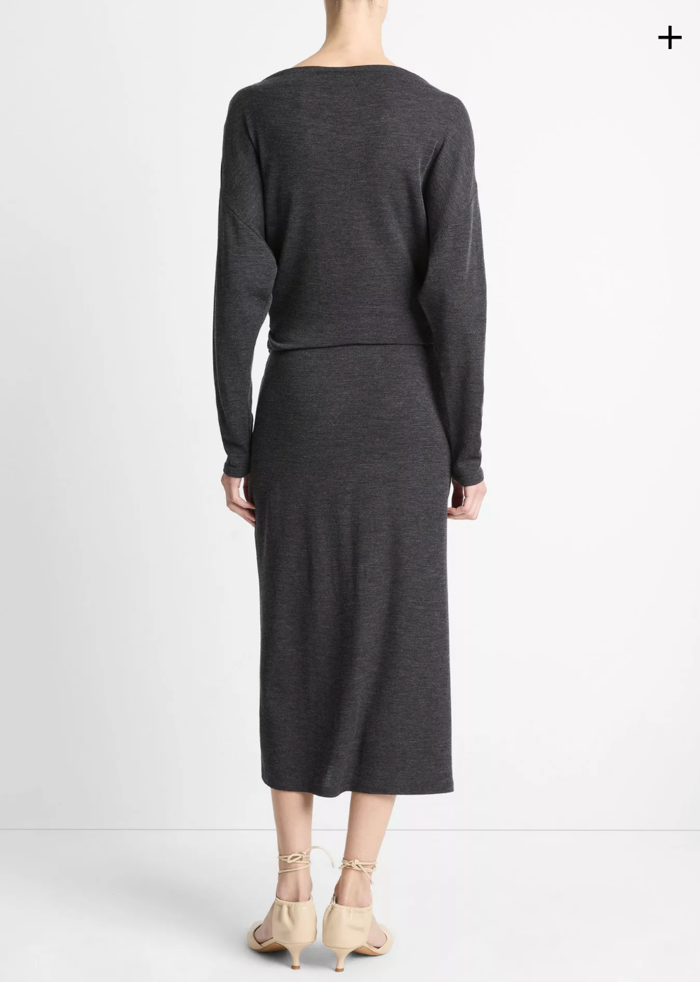 VINCE Draped-Waist Wool Blend Midi Skirt - Dark Heather Grey