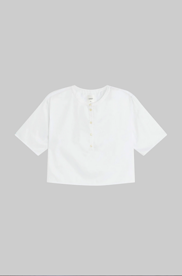 LESET Yoko Short Sleeve Henley - White