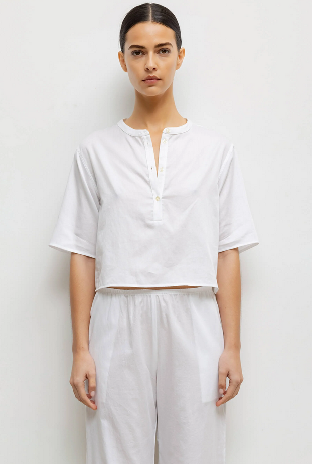 LESET Yoko Short Sleeve Henley - White