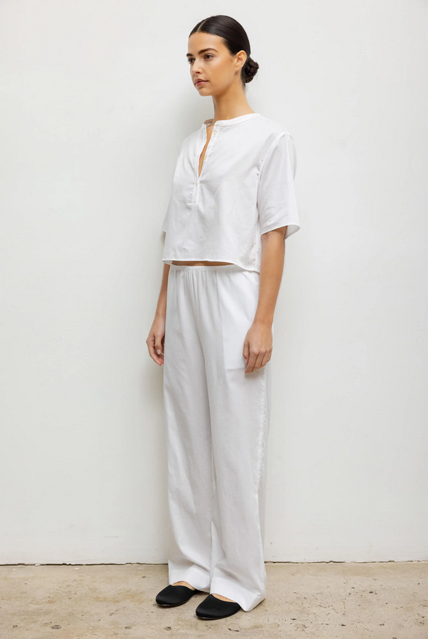 LESET Yoko Short Sleeve Henley - White