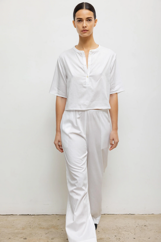 LESET Yoko Short Sleeve Henley - White