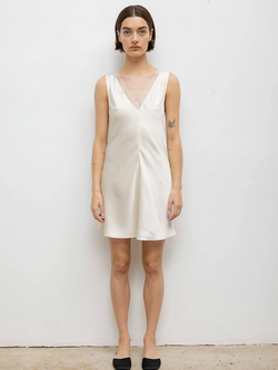 LESET Barb Lace V Neck Mini Dress - Creme