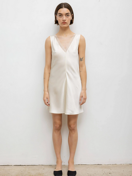 LESET Barb Lace V Neck Mini Dress - Creme