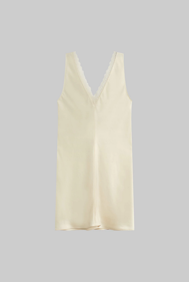 LESET Barb Lace V Neck Mini Dress - Creme