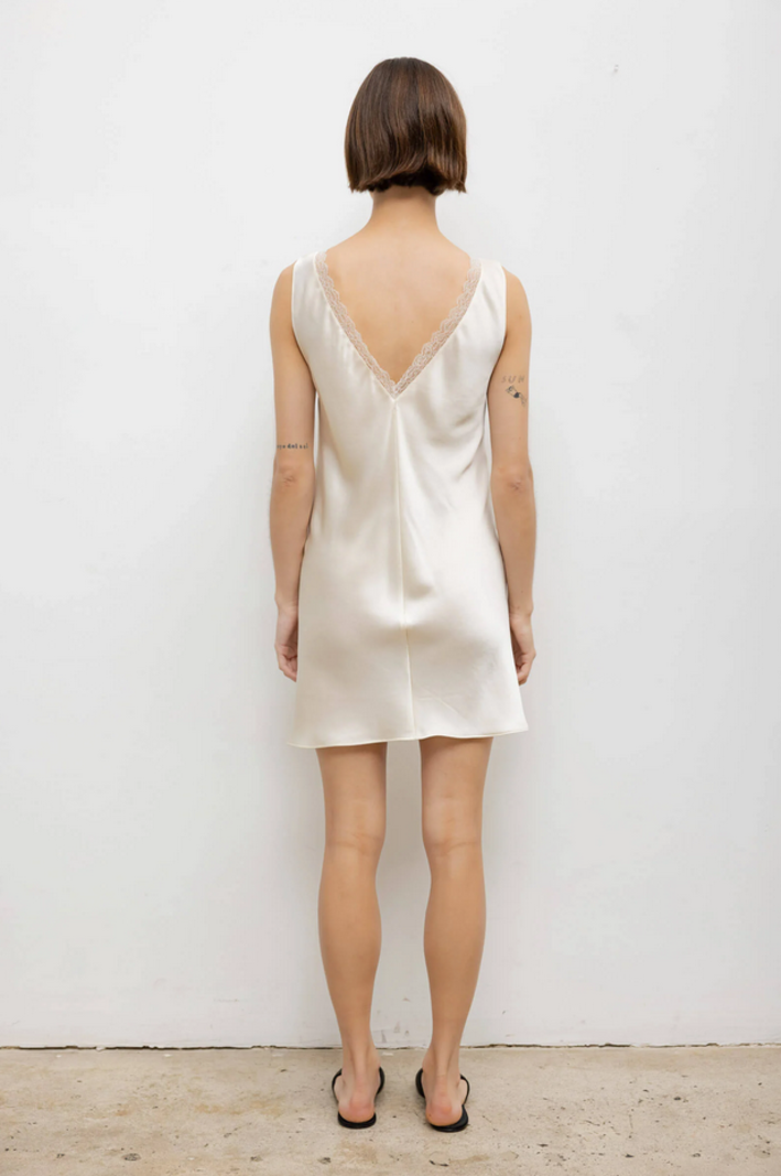 LESET Barb Lace V Neck Mini Dress - Creme