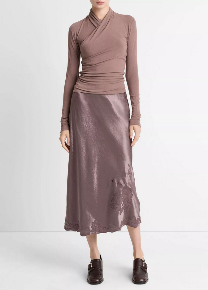 VINCE Fixed Wrap Long-Sleeve Top - Smoky Berry