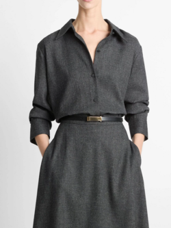 VINCE Italian Jaspe Relaxed Button-Front Shirt - Medium Heather Grey