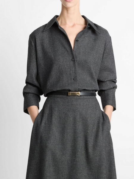 VINCE Italian Jaspe Relaxed Button-Front Shirt - Medium Heather Grey