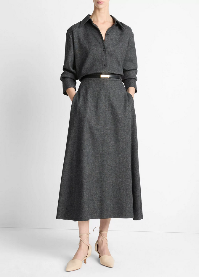 VINCE Italian Jaspe Relaxed Button-Front Shirt - Medium Heather Grey