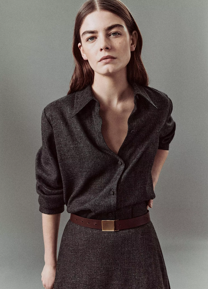 VINCE Italian Jaspe Relaxed Button-Front Shirt - Medium Heather Grey