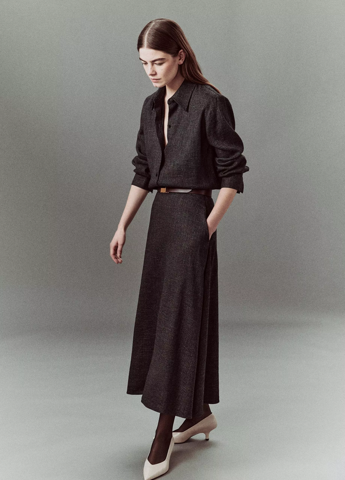 VINCE Italian Jaspe Relaxed Button-Front Shirt - Medium Heather Grey