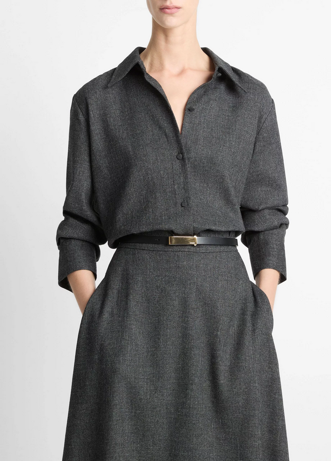 VINCE Italian Jaspe Relaxed Button-Front Shirt - Medium Heather Grey