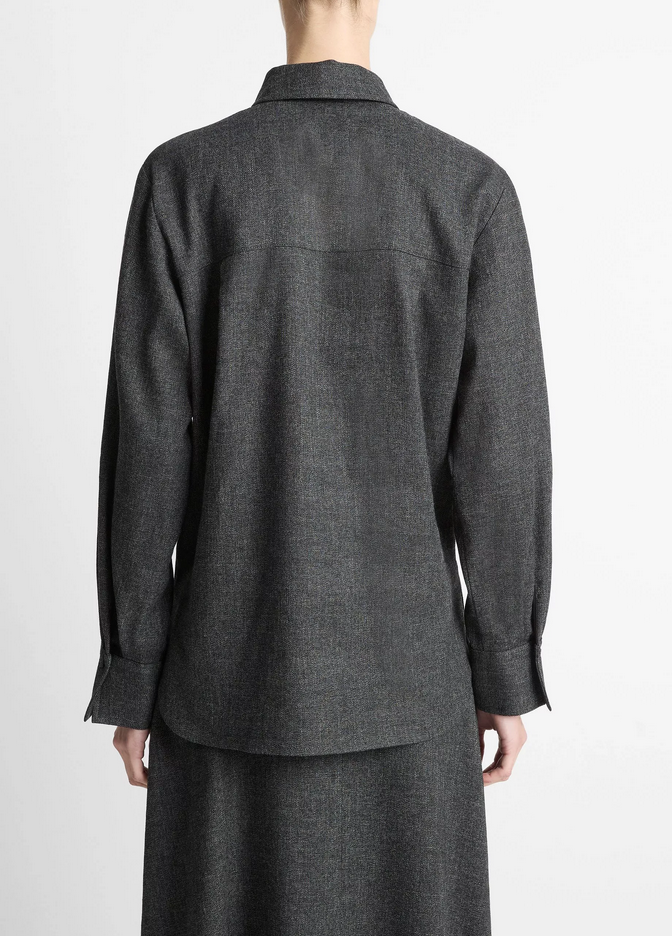 VINCE Italian Jaspe Relaxed Button-Front Shirt - Medium Heather Grey