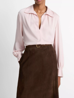 VINCE Smocked Silk-Blend Long-Sleeve Blouse - Balletto