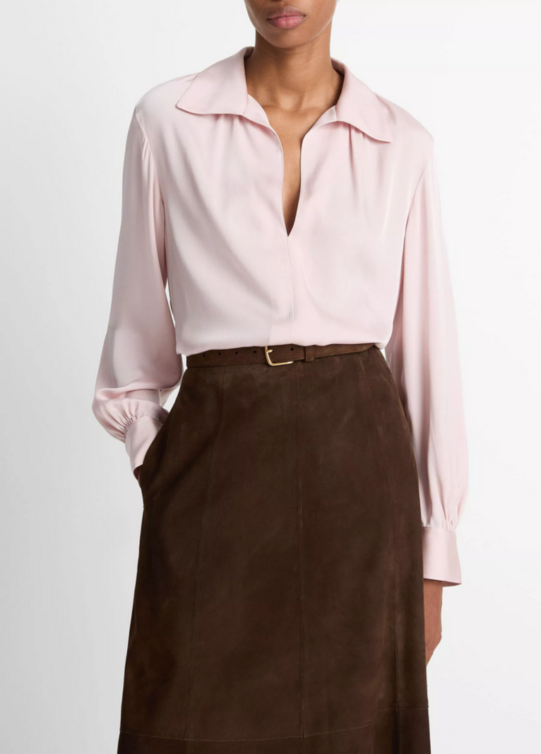 VINCE Smocked Silk-Blend Long-Sleeve Blouse - Balletto