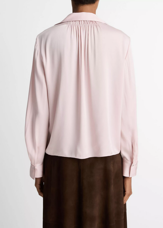 VINCE Smocked Silk-Blend Long-Sleeve Blouse - Balletto