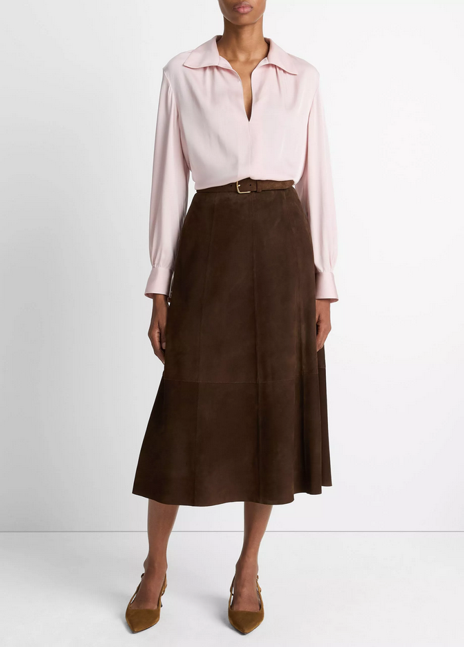 VINCE Smocked Silk-Blend Long-Sleeve Blouse - Balletto