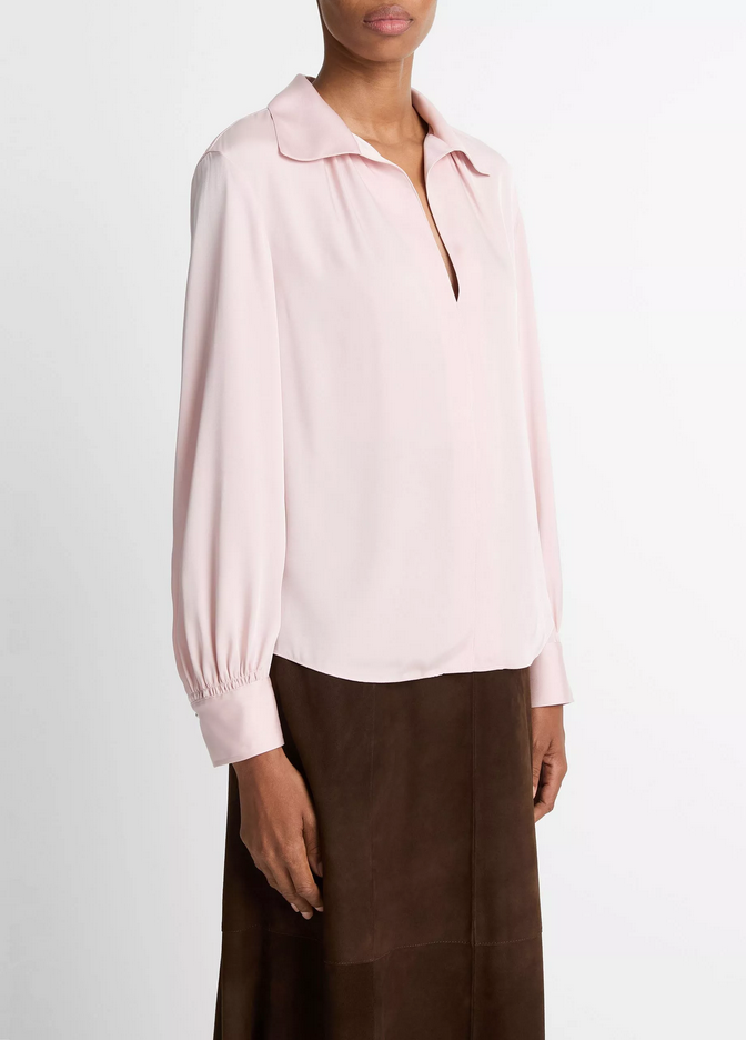 VINCE Smocked Silk-Blend Long-Sleeve Blouse - Balletto