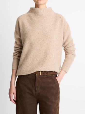 VINCE Donegal Cashmere Funnel-Neck Sweater - Heather Oat Donegal