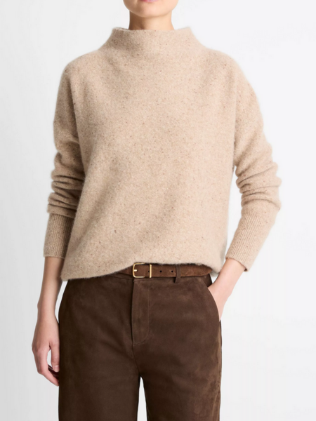 VINCE Donegal Cashmere Funnel-Neck Sweater - Heather Oat Donegal