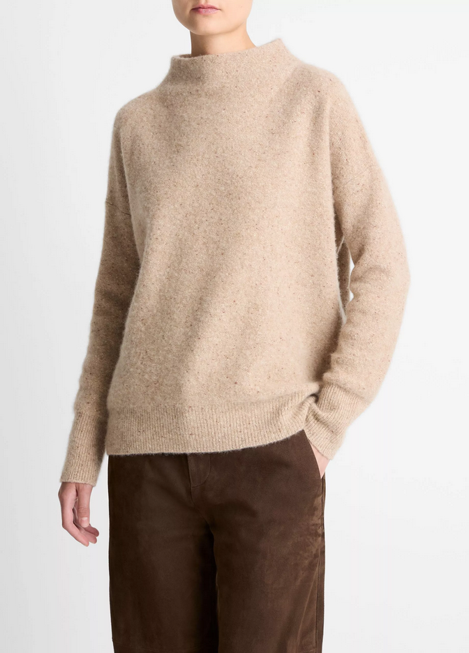 VINCE Donegal Cashmere Funnel-Neck Sweater - Heather Oat Donegal