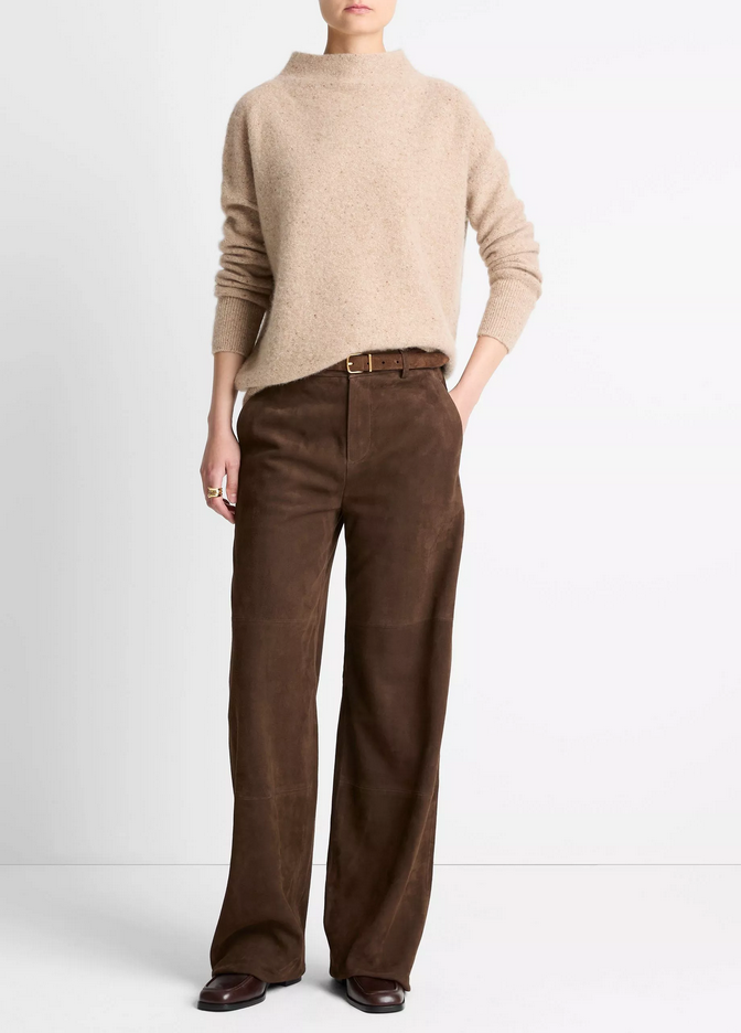 VINCE Donegal Cashmere Funnel-Neck Sweater - Heather Oat Donegal