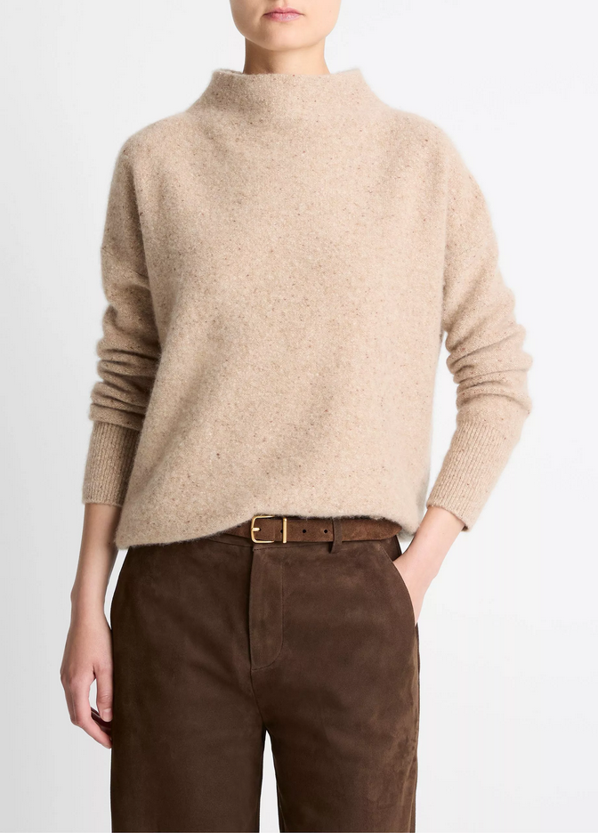 VINCE Donegal Cashmere Funnel-Neck Sweater - Heather Oat Donegal