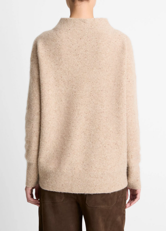 VINCE Donegal Cashmere Funnel-Neck Sweater - Heather Oat Donegal