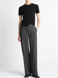 VINCE Italian Jaspe Pintuck High-Waist Wide-Leg Pant - Medium Heather Grey