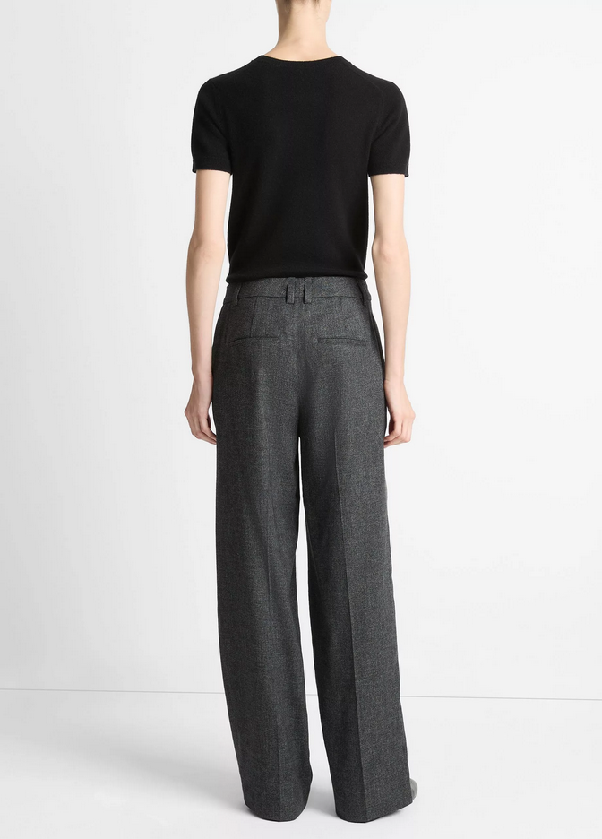 VINCE Italian Jaspe Pintuck High-Waist Wide-Leg Pant - Medium Heather Grey