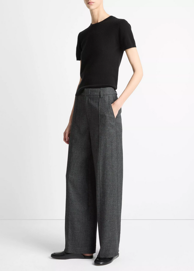 VINCE Italian Jaspe Pintuck High-Waist Wide-Leg Pant - Medium Heather Grey