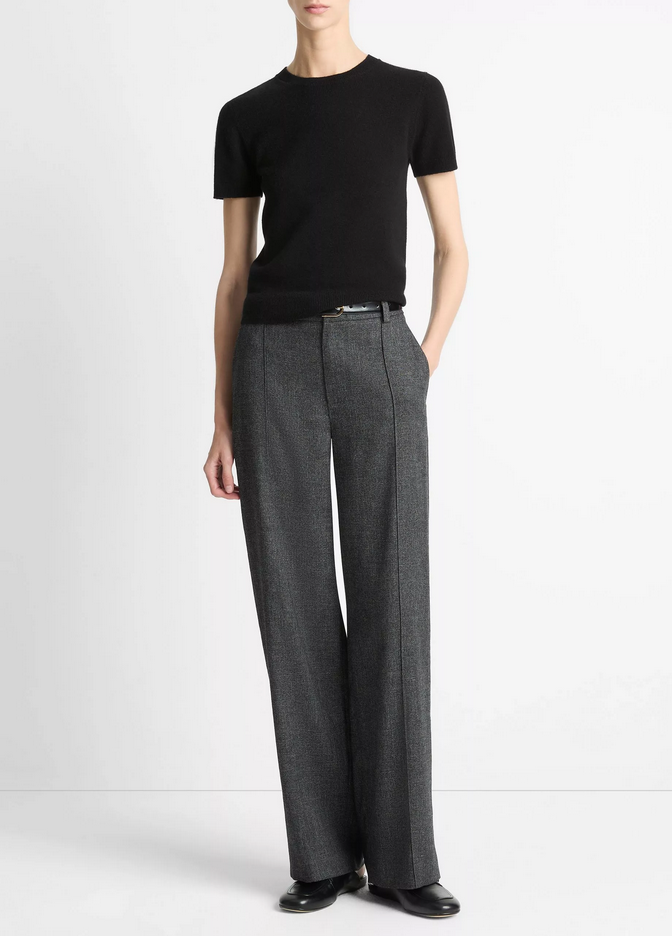 VINCE Italian Jaspe Pintuck High-Waist Wide-Leg Pant - Medium Heather Grey