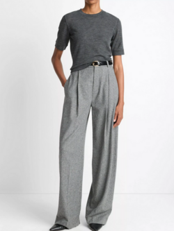 VINCE Roma Check Italian Wool-Blend High-Waist Trouser - Dark Grey Check
