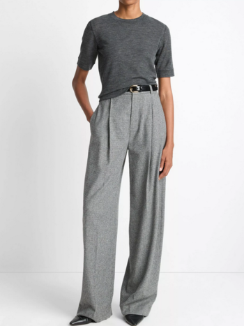 VINCE Roma Check Italian Wool-Blend High-Waist Trouser - Dark Grey Check