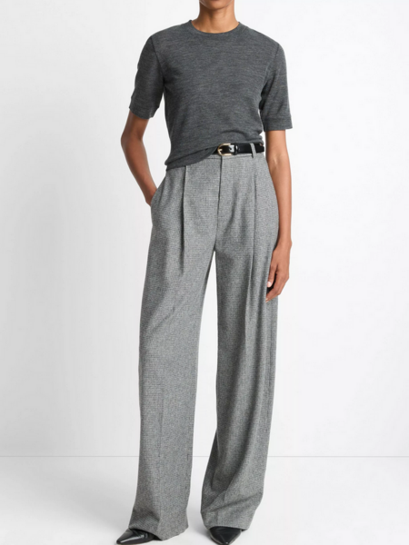 VINCE Roma Check Italian Wool-Blend High-Waist Trouser - Dark Grey Check
