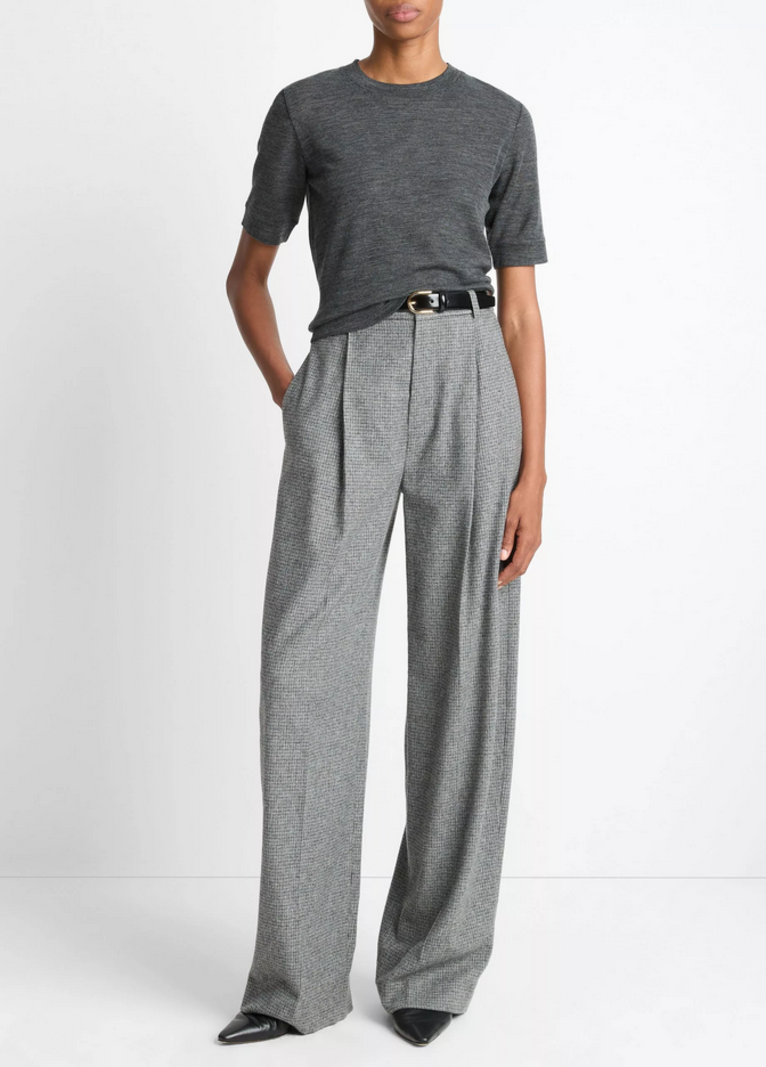 VINCE Roma Check Italian Wool-Blend High-Waist Trouser - Dark Grey Check