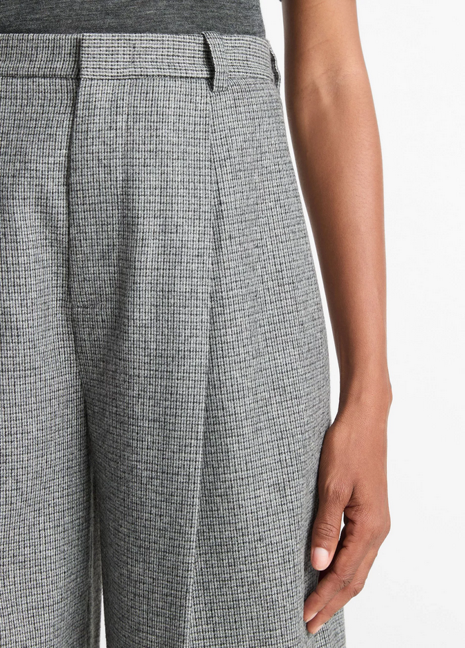VINCE Roma Check Italian Wool-Blend High-Waist Trouser - Dark Grey Check