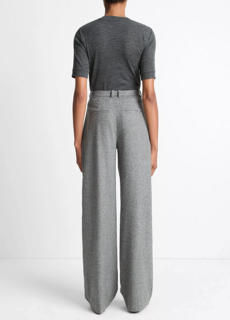 VINCE Roma Check Italian Wool-Blend High-Waist Trouser - Dark Grey Check