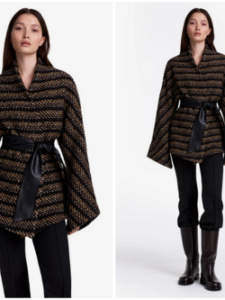 SMYTHE Belted Wrap Jacket - Black/Tan