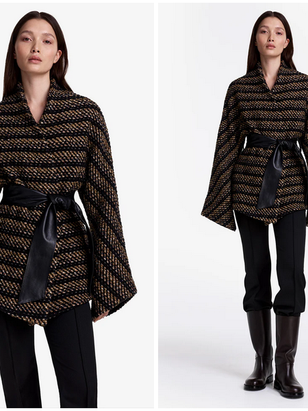 SMYTHE Belted Wrap Jacket - Black/Tan