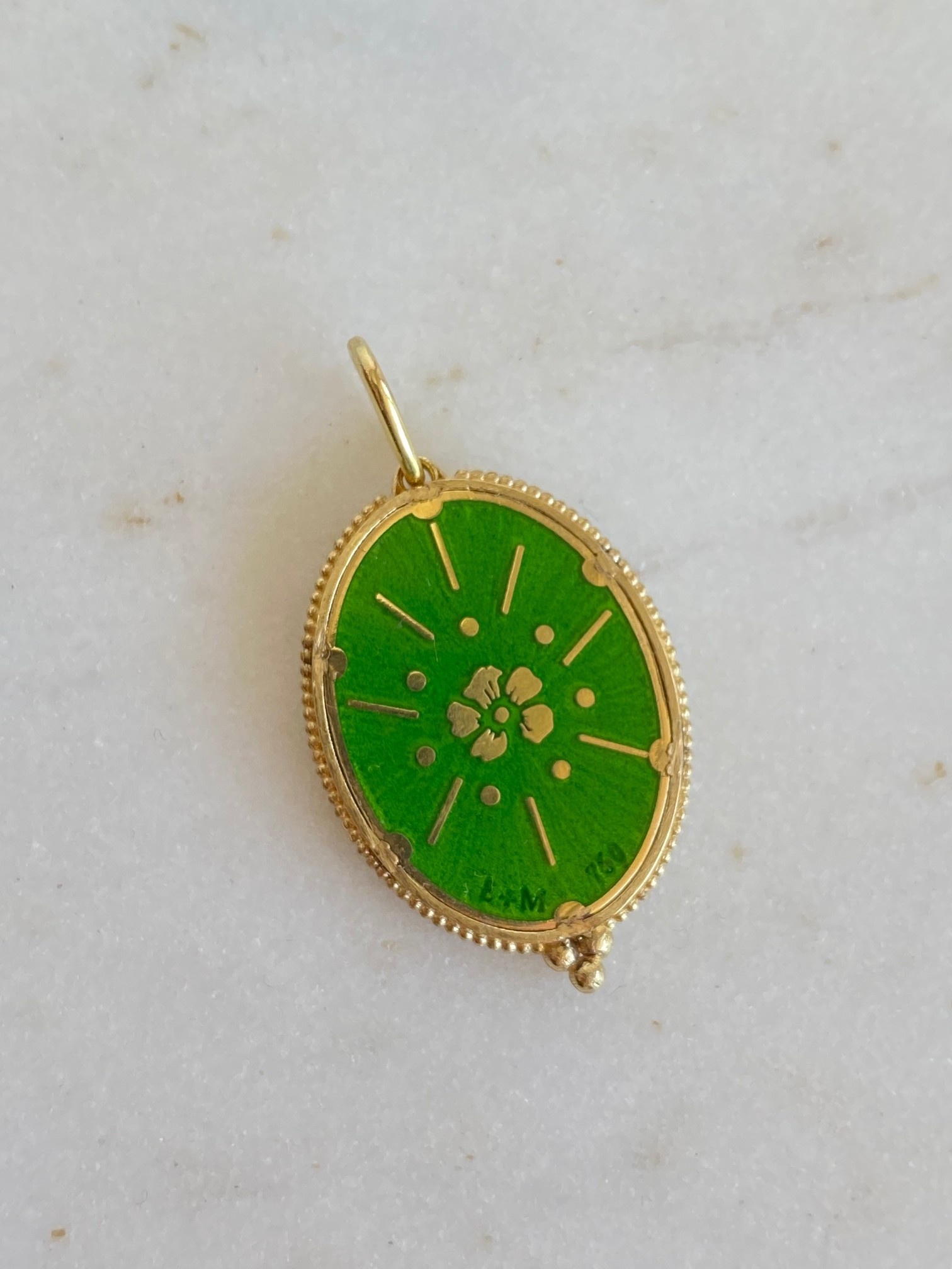 ERICA MOLINARI 18K Hand Painted Gold Foil Blue Butterfly with Diamond trio Pendant