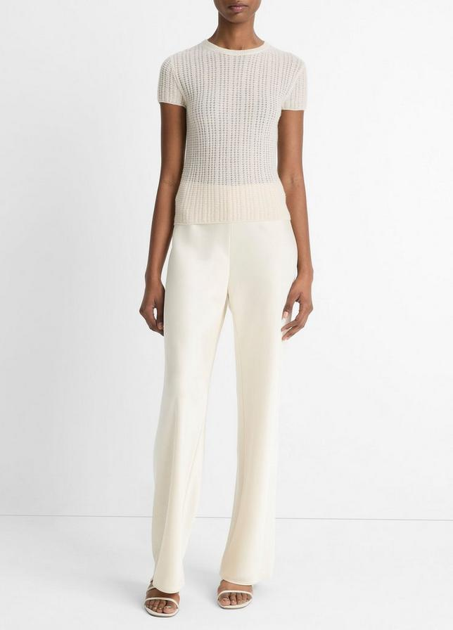 VINCE Waffle-Knit Cashmere-Silk Short-Sleeve Sweater - White Sand