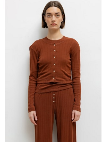 LESET Pointelle Crop Cardigan - Cinnamon