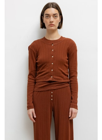 LESET Pointelle Crop Cardigan - Cinnamon