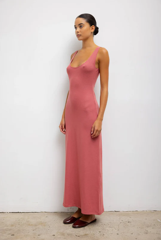 LESET Lauren Scoop Neck Maxi Dress - Radish