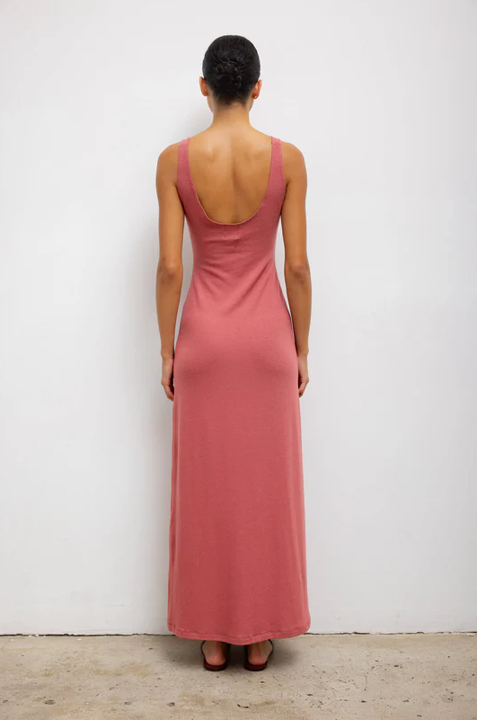 LESET Lauren Scoop Neck Maxi Dress - Radish