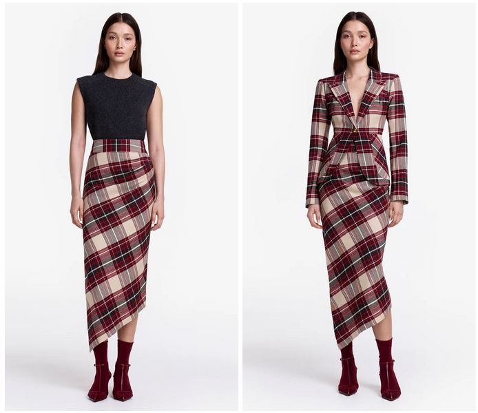 SMYTHE Asymmetrical Skirt - Garnet Plaid