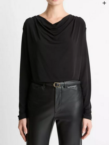 VINCE Matte Jersey Cowl-Neck Top - Black
