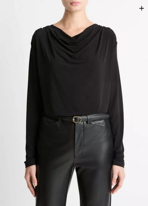 VINCE Matte Jersey Cowl-Neck Top - Black